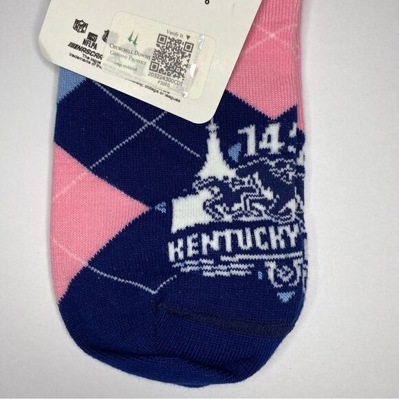 For Bare Feet Socks Kentucky Derby 145 6-11 White Pink Dot Band Blue Pink Argyle - Picture 7 of 13